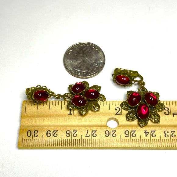 Vintage Earrings SIGNED JUDY LEE Red Rhinestone Vtg Costume Jewelry Lot AU02 - Picture 5 of 6